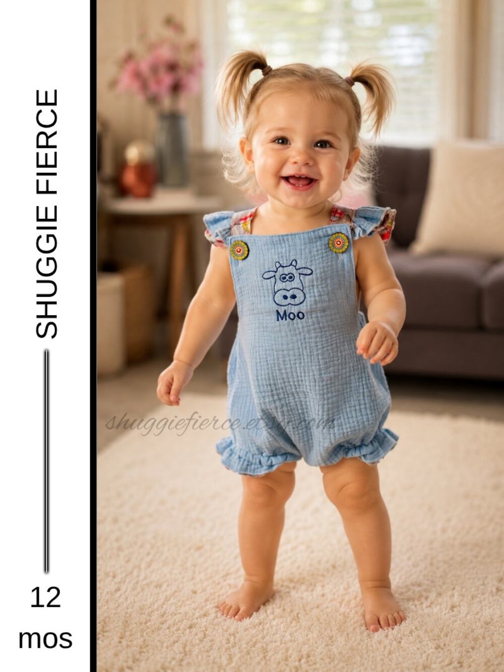 ✨ Handmade Baby Blue "Moo" Cow Romper Size 12 Mos ✨SAME DAY/ NEXT DAY SHIP